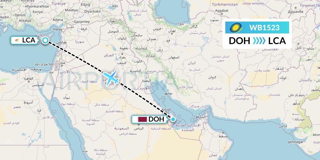 WB1523 RwandAir Flight Map: Doha to Larnaca