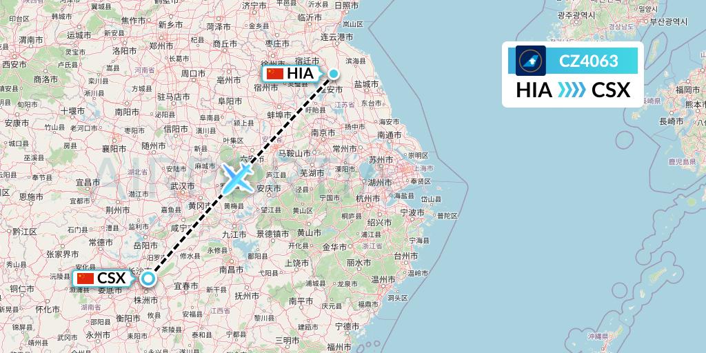 CZ4063 China Southern Airlines Flight Map: Huai'an to Changsha