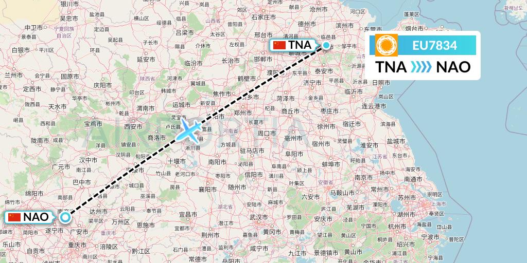EU7834 Chengdu Airlines Flight Map: Jinan to Nanchong