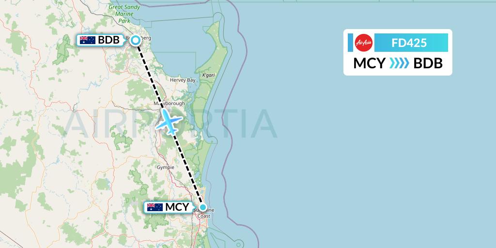 FD425 Thai AirAsia Flight Map: Sunshine Coast to Bundaberg
