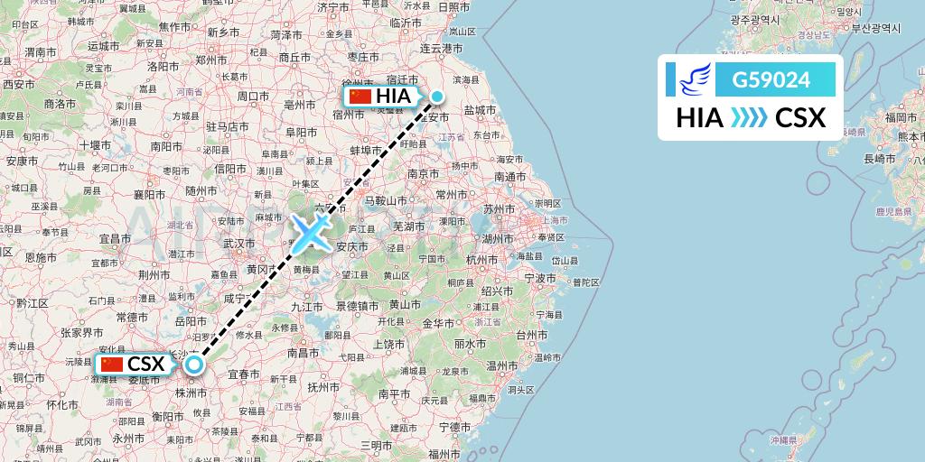 G59024 China Express Airlines Flight Map: Huai'an to Changsha