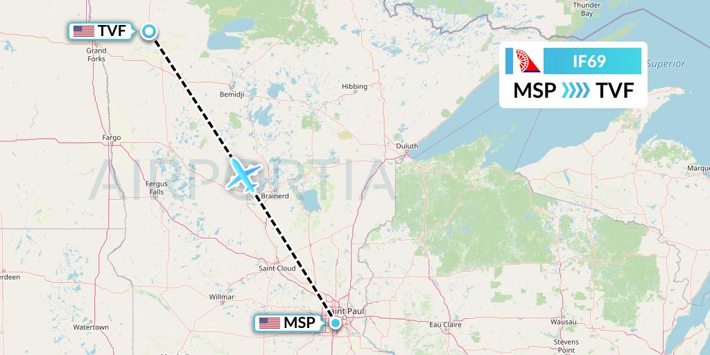 IF69 Fly Baghdad Flight Map: Minneapolis to Thief River Falls
