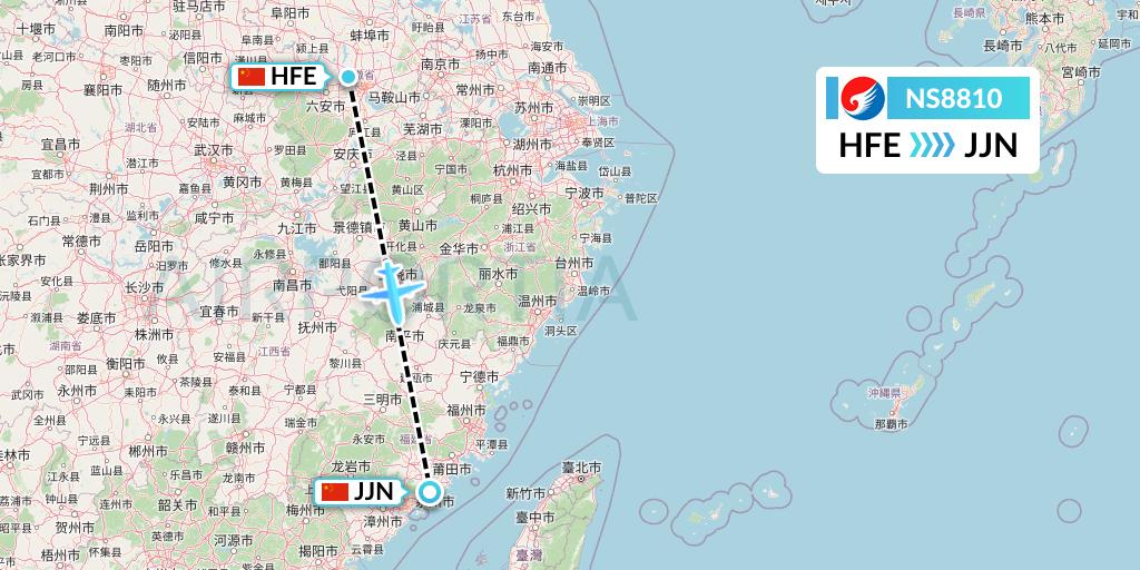 NS8810 Hebei Airlines Flight Map: Hefei to Jinjiang