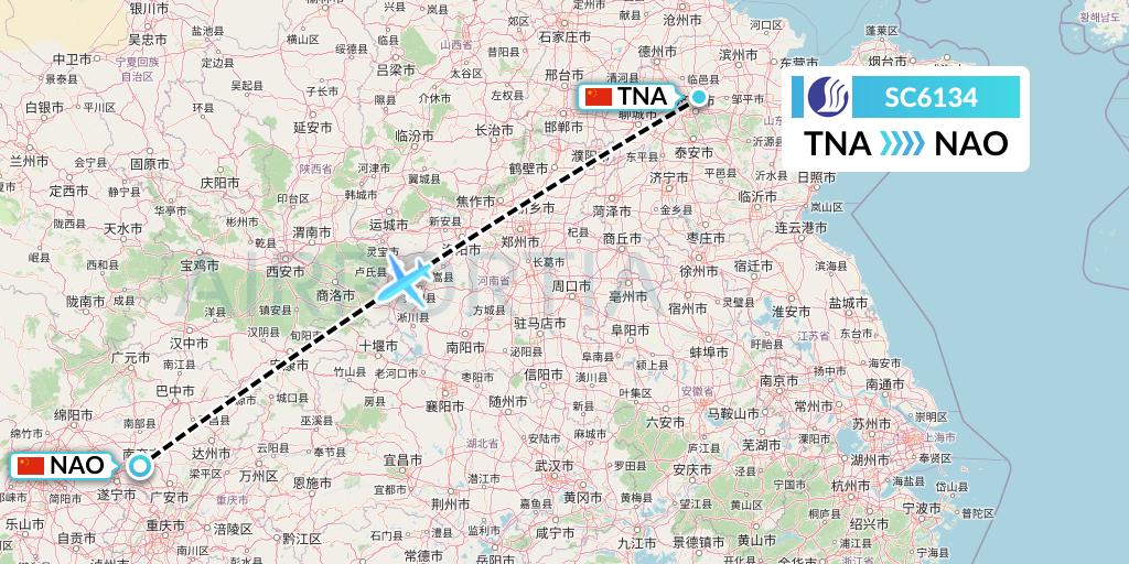 SC6134 Shandong Airlines Flight Map: Jinan to Nanchong