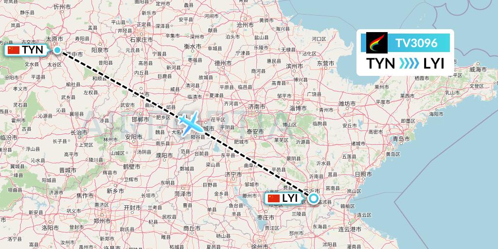 TV3096 Tibet Airlines Flight Map: Taiyuan to Linyi