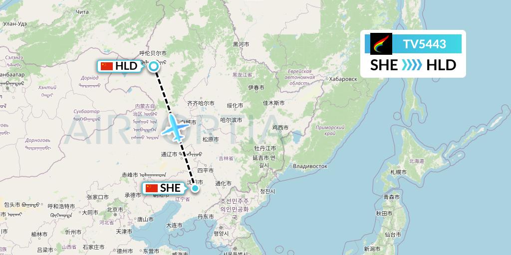 TV5443 Tibet Airlines Flight Map: Shenyang to Hailar