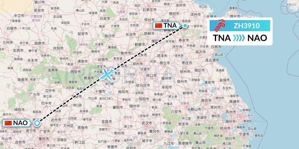 ZH3910 Shenzhen Airlines Flight Map: Jinan to Nanchong