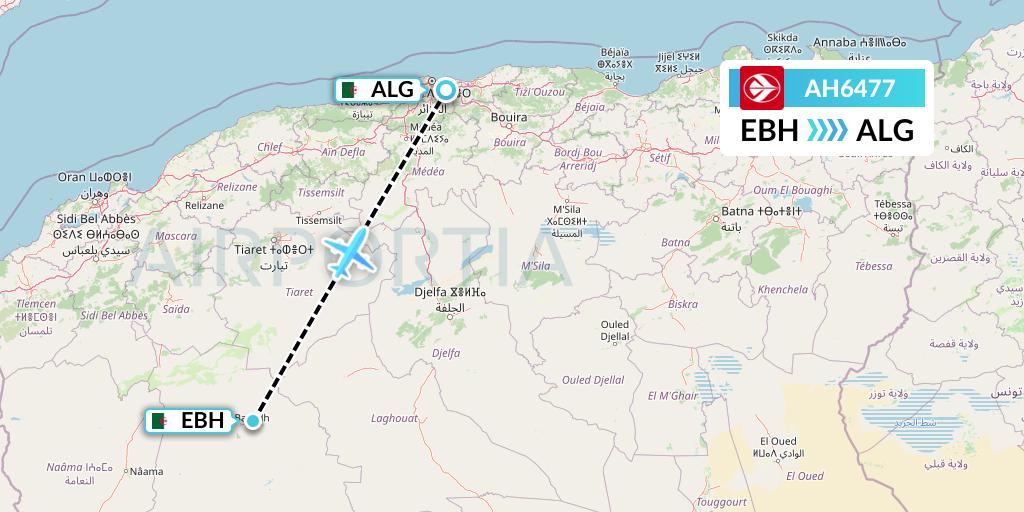 AH6477 Air Algerie Flight Map: El Bayadh to Algiers