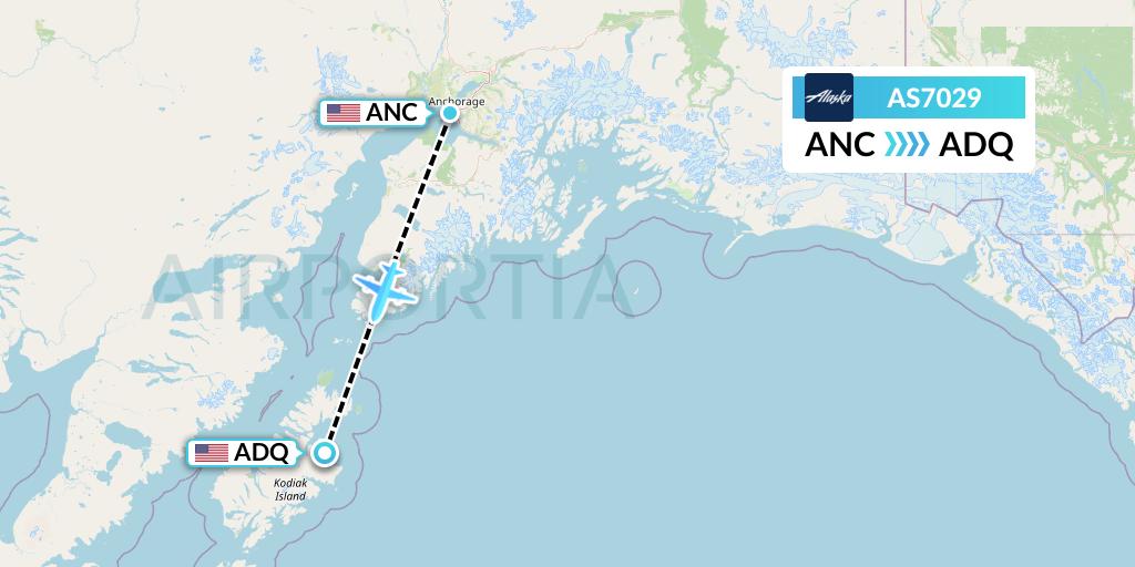 AS7029 Alaska Airlines Flight Map: Anchorage to Kodiak