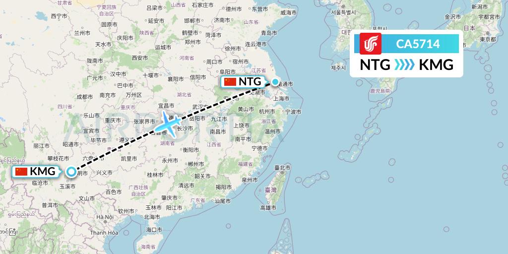 CA5714 Air China Flight Map: Nantong to Kunming
