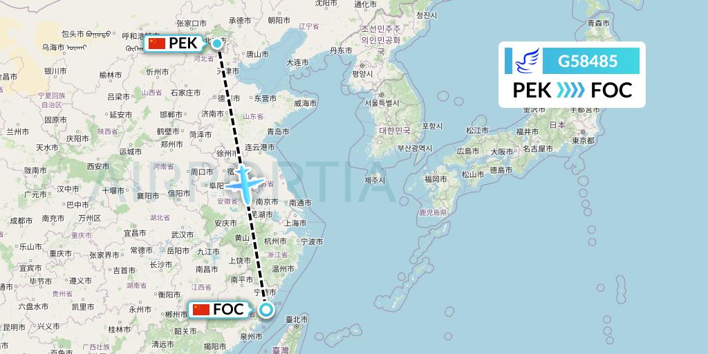 G58485 China Express Airlines Flight Map: Beijing to Fuzhou
