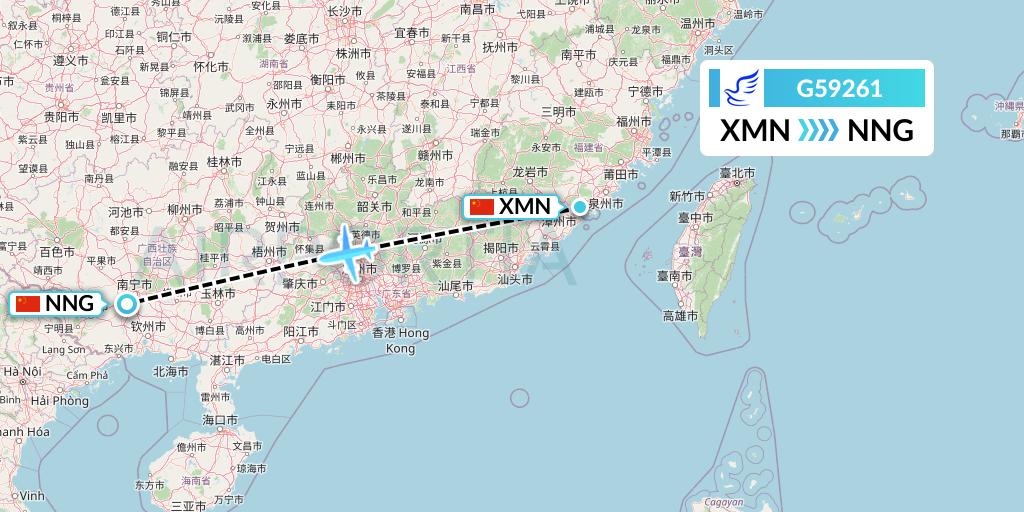 G59261 China Express Airlines Flight Map: Xiamen to Nanning