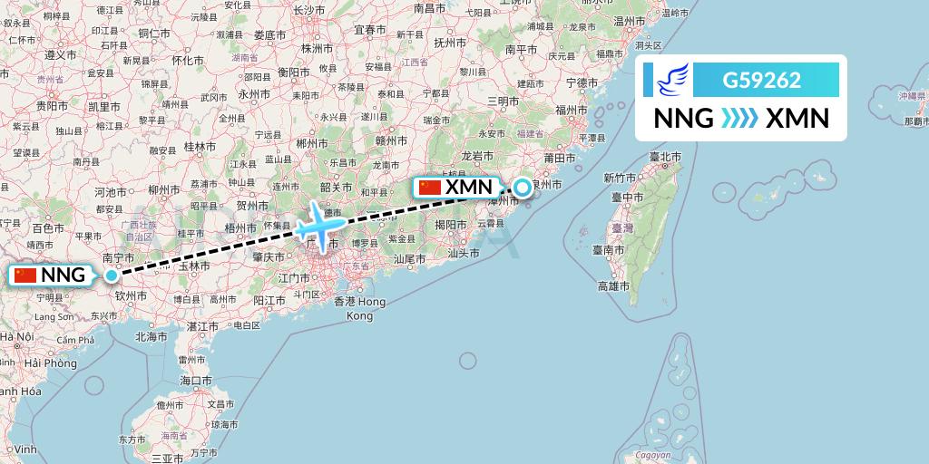 G59262 China Express Airlines Flight Map: Nanning to Xiamen