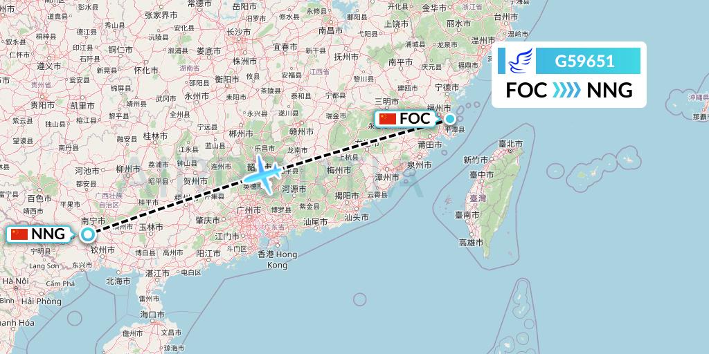 G59651 China Express Airlines Flight Map: Fuzhou to Nanning