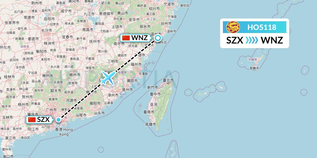 HO5118 Juneyao Airlines Flight Map: Shenzhen to Wenzhou