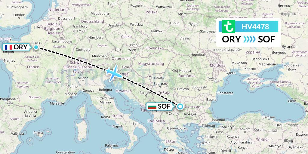 HV4478 Transavia Flight Map: Paris to Sofia