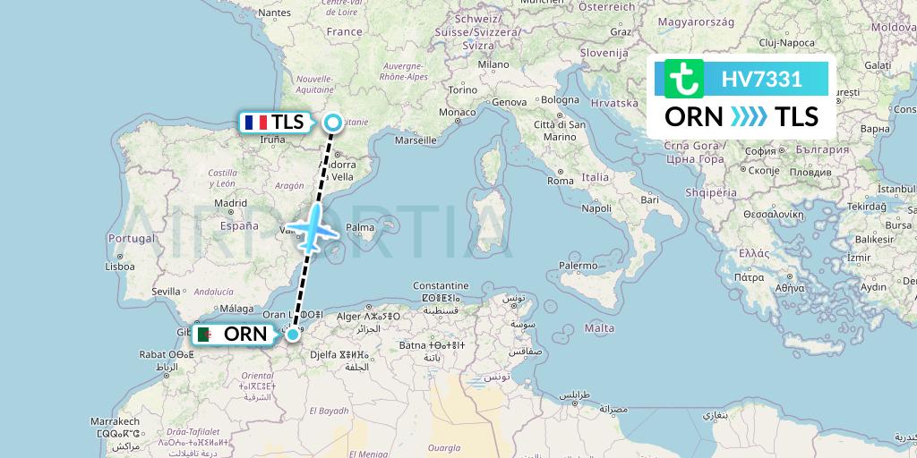 HV7331 Transavia Flight Map: Oran to Toulouse
