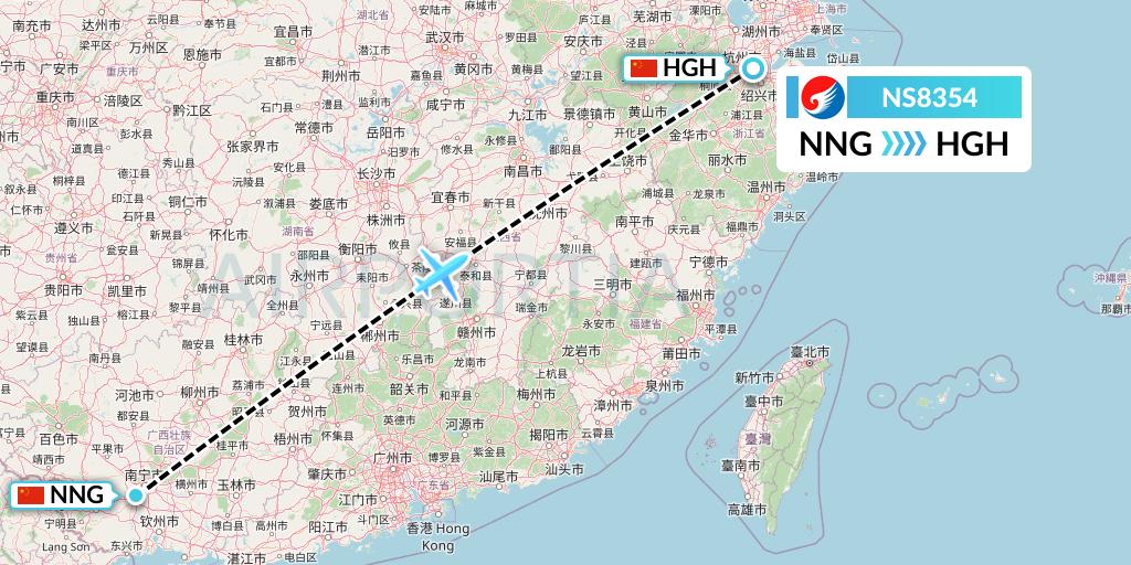 NS8354 Hebei Airlines Flight Map: Nanning to Hangzhou
