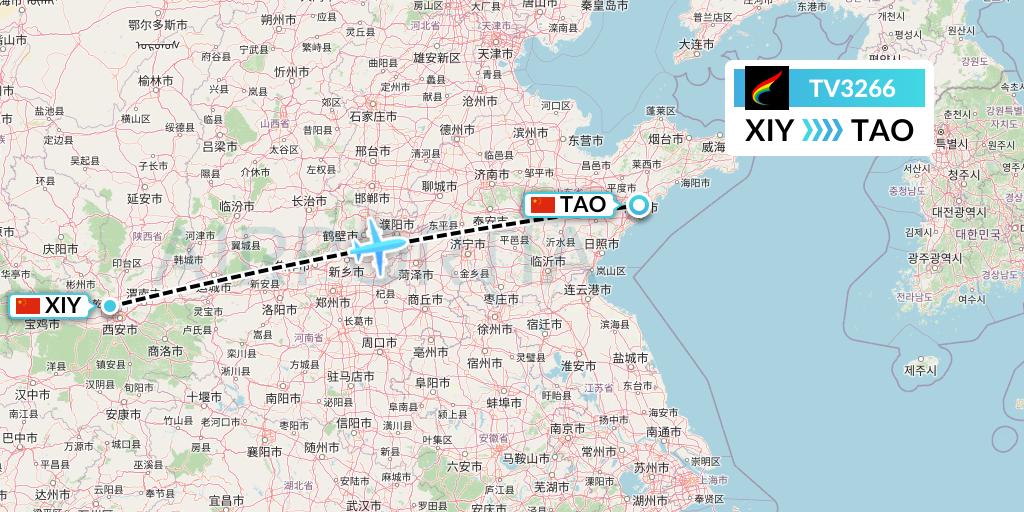 TV3266 Tibet Airlines Flight Map: Xi'an to Qingdao