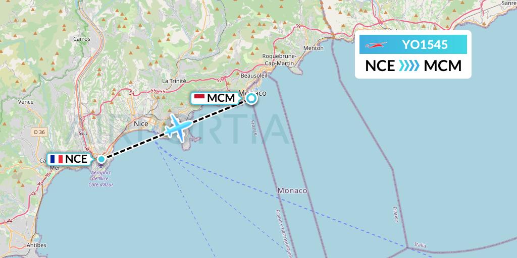 YO1545 Heli Air Monaco Flight Map: Nice to Fontvieille