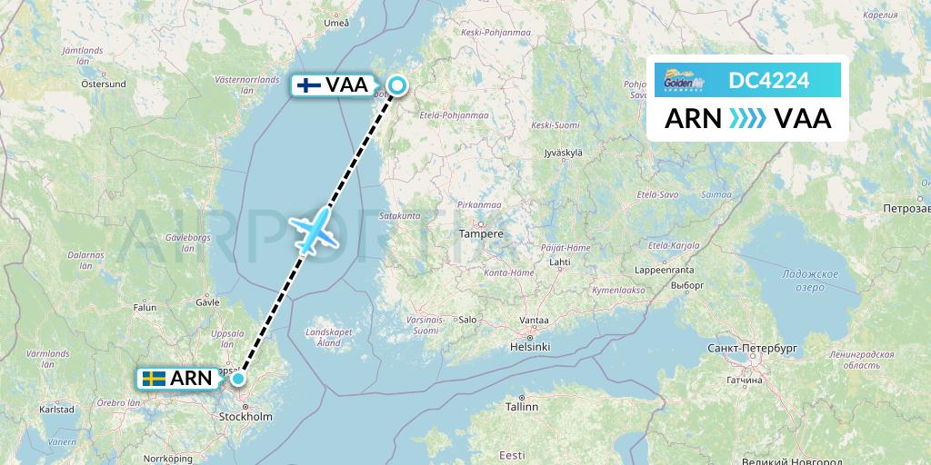 DC4224 Braathens Regional Flight Map: Stockholm to Vaasa