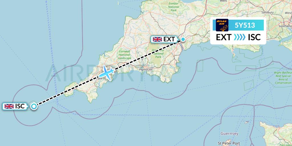 5Y513 Atlas Air Flight Map: Exeter to Isles Of Scilly