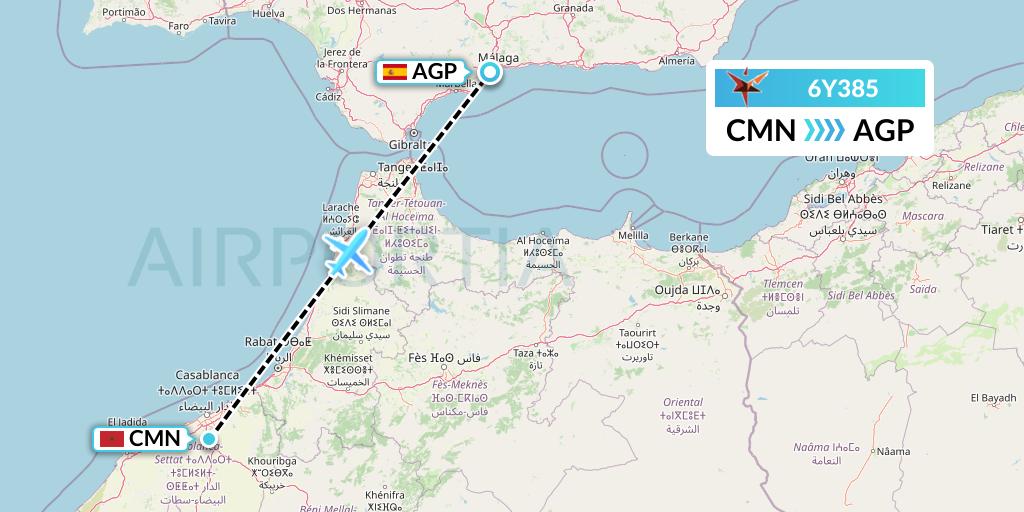 6Y385 SmartLynx Flight Map: Casablanca to Malaga