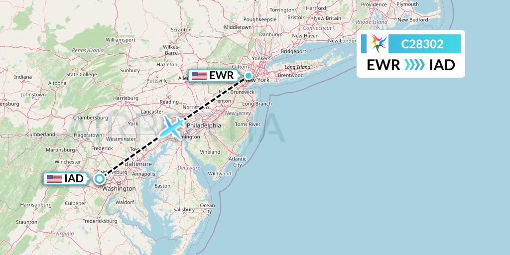 C28302 Ceiba Intercontinental Flight Map: New York to Washington