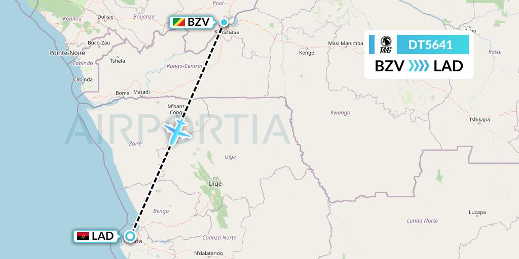 DT5641 TAAG Angola Airlines Flight Map: Brazzaville to Luanda