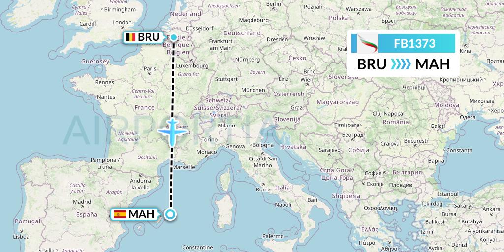 FB1373 Bulgaria Air Flight Map: Brussels to Mahon