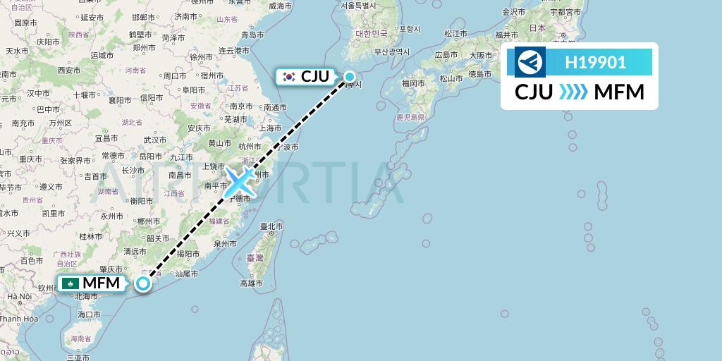 H19901 Hahn Air Systems Flight Map: Jeju to Macau