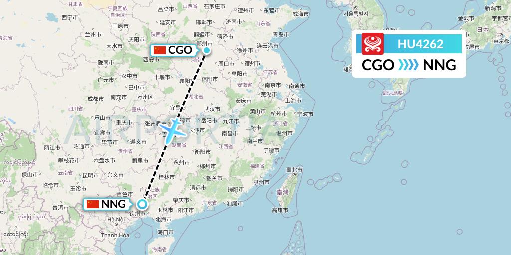HU4262 Hainan Airlines Flight Map: Zhengzhou to Nanning