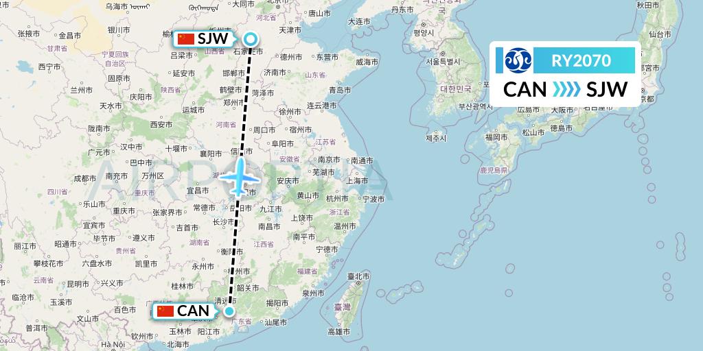 RY2070 Jiangxi Air Flight Map: Guangzhou to Shijiazhuang
