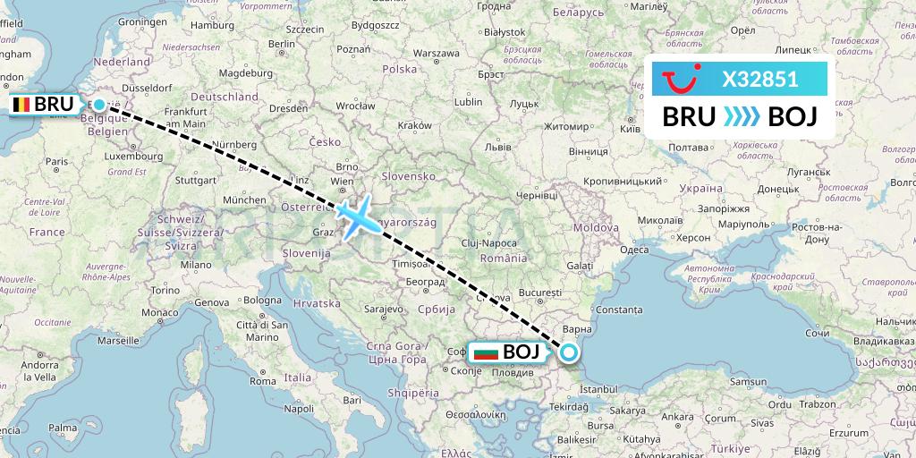 X32851 TUI fly Germany Flight Map: Brussels to Burgas