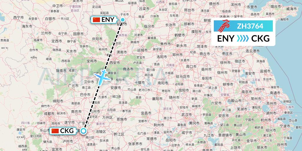 ZH3764 Shenzhen Airlines Flight Map: Yan'an to Chongqing