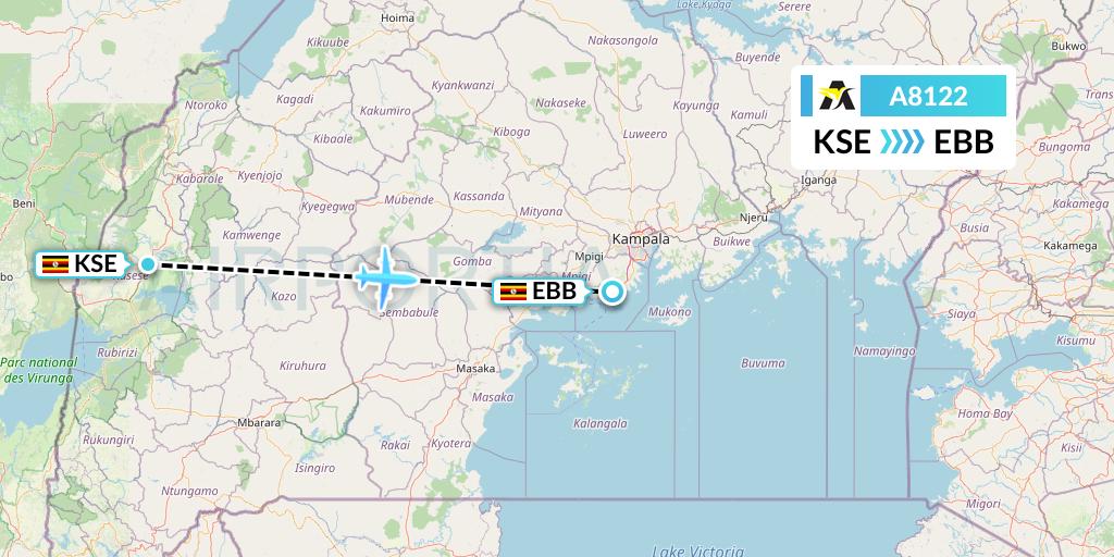 A8122 Aerolink Uganda Flight Map: Kasese to Entebbe