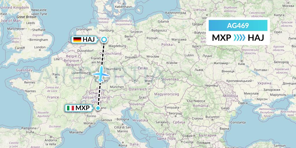AG469 Aruba Airlines Flight Map: Milan to Hannover