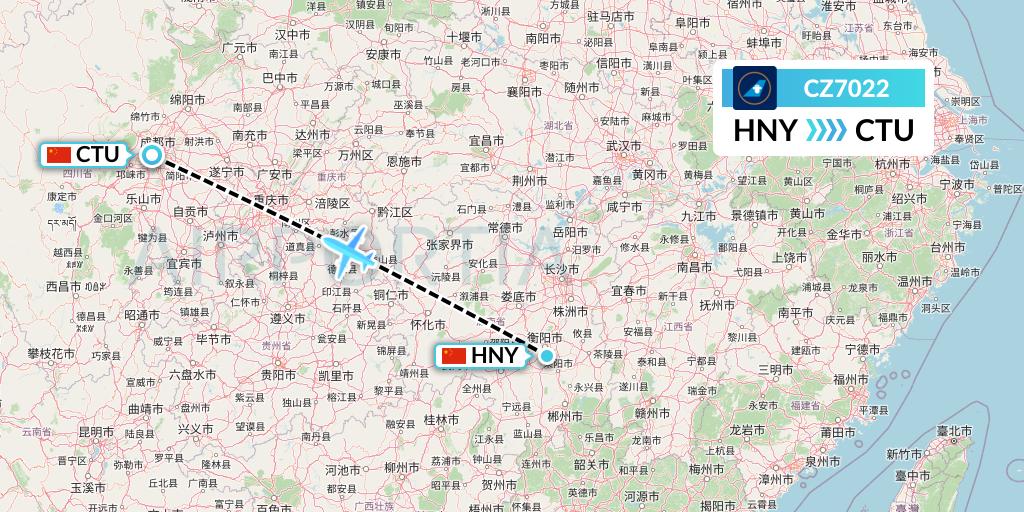 CZ7022 China Southern Airlines Flight Map: Hengyang to Chengdu