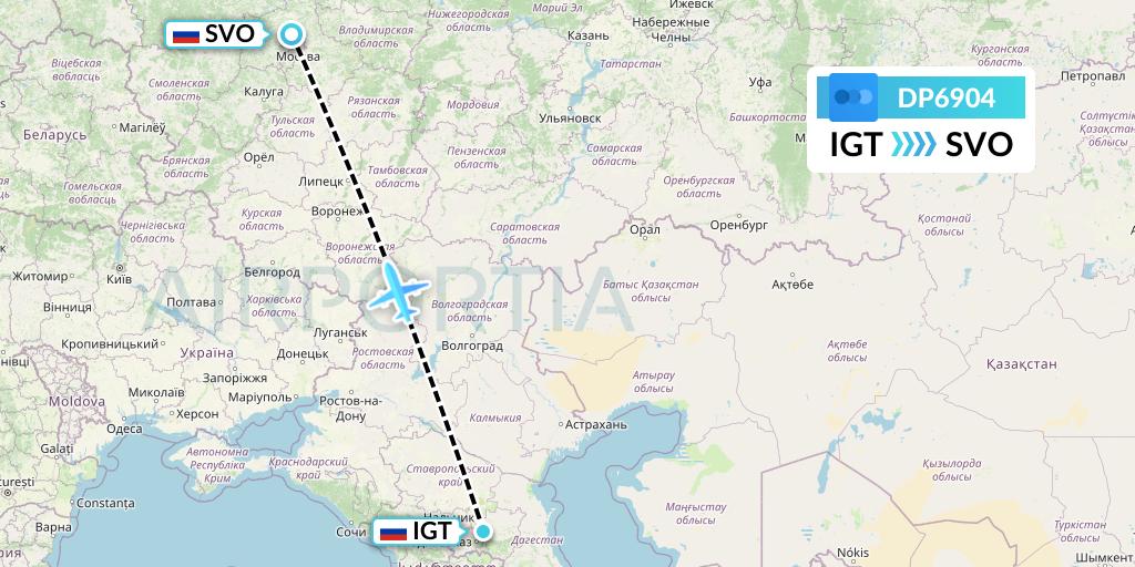 DP6904 Pobeda Flight Map: Magas to Moscow
