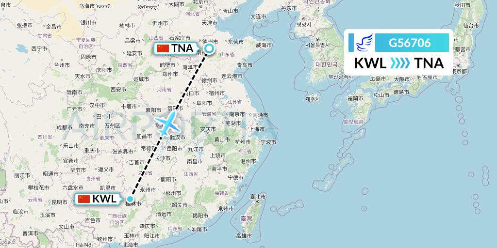 G56706 China Express Airlines Flight Map: Guilin to Jinan