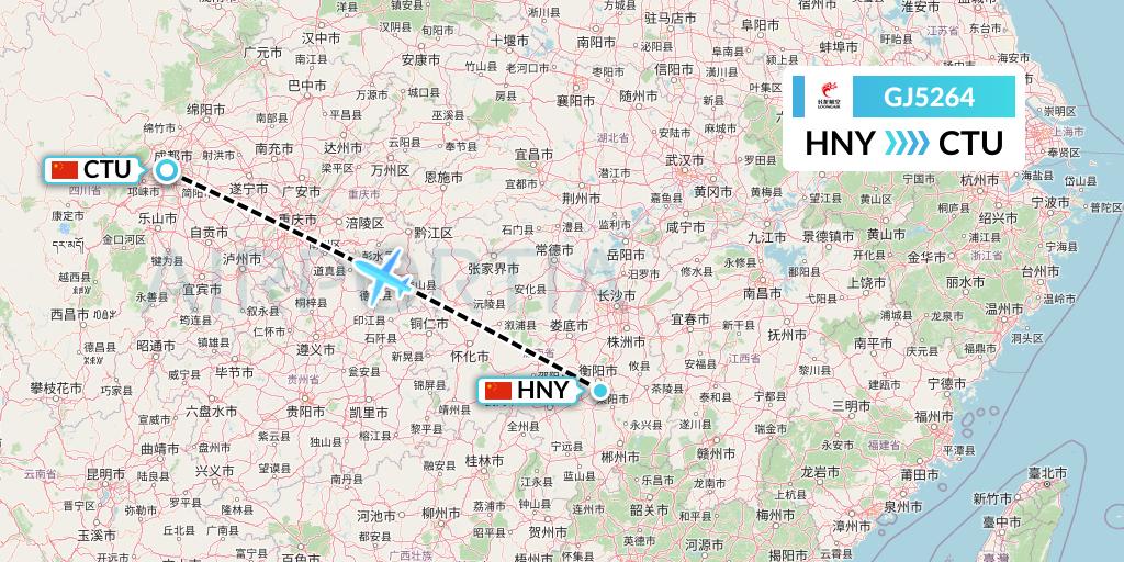 GJ5264 Loong Airlines Flight Map: Hengyang to Chengdu