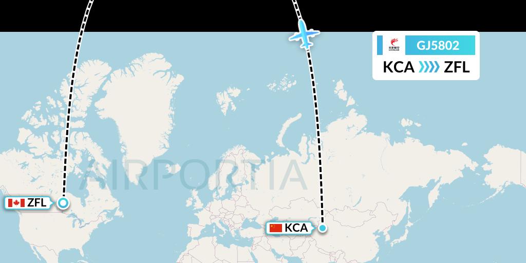 GJ5802 Loong Airlines Flight Map: Kuqa to South Trout Lake