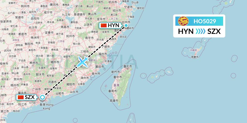 HO5029 Juneyao Airlines Flight Map: Huangyan to Shenzhen