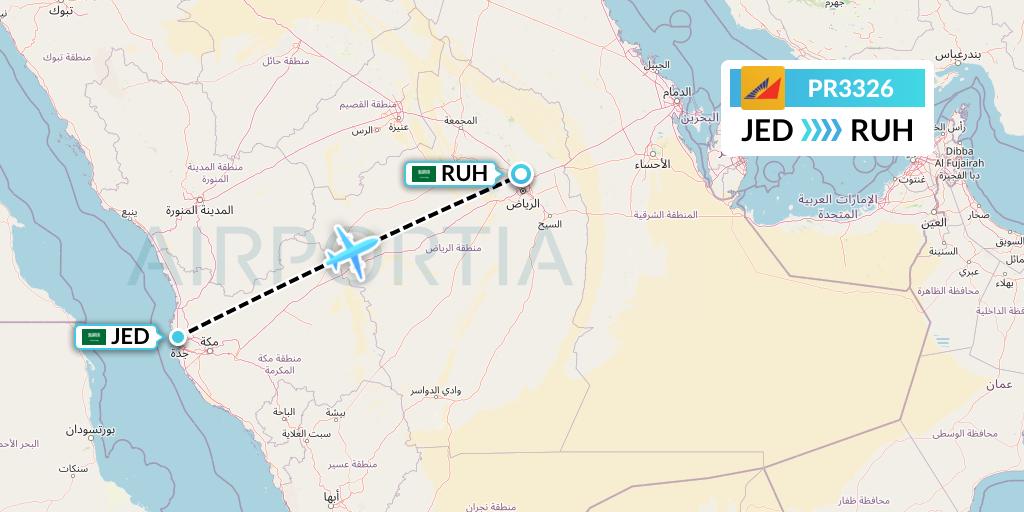 PR3326 Philippine Airlines Flight Map: Jeddah to Riyadh