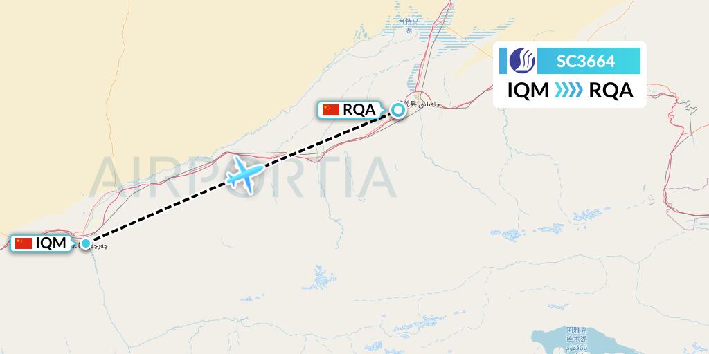 SC3664 Shandong Airlines Flight Map: Qiemo to Korla