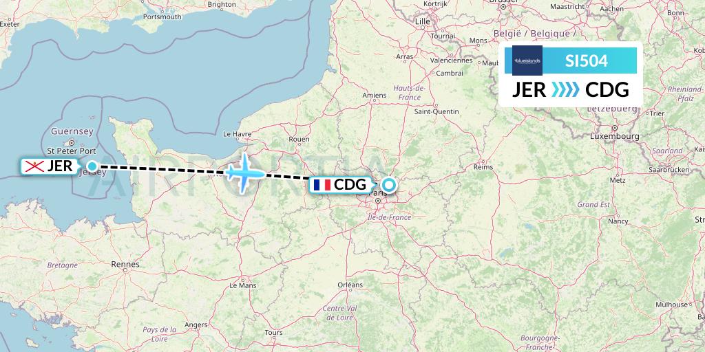 SI504 Blue Islands Flight Map: Jersey to Paris