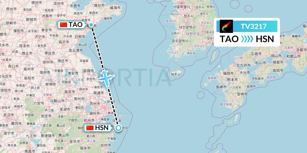 TV3217 Tibet Airlines Flight Map: Qingdao to Zhoushan