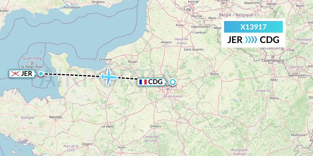 X13917 Nik Airways Flight Map: Jersey to Paris