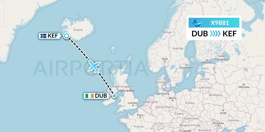 X9881 Avion Express Flight Map: Dublin to Reykjavik