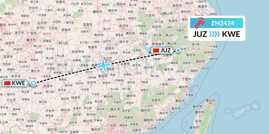 ZH2424 Shenzhen Airlines Flight Map: Quzhou to Guiyang